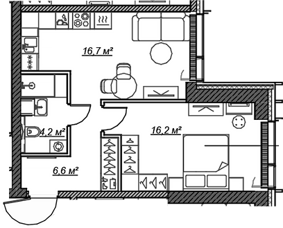 2-комн., 43.7 м², 27/59 этаж, ЖК «Веер»