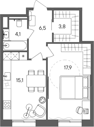 1-комн., 47.4 м², 5/28 этаж, ЖК «СТОУН Сокольники»