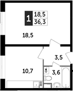 1-комн., 36.3 м², 16/20 этаж, ЖК «Южная Битца»
