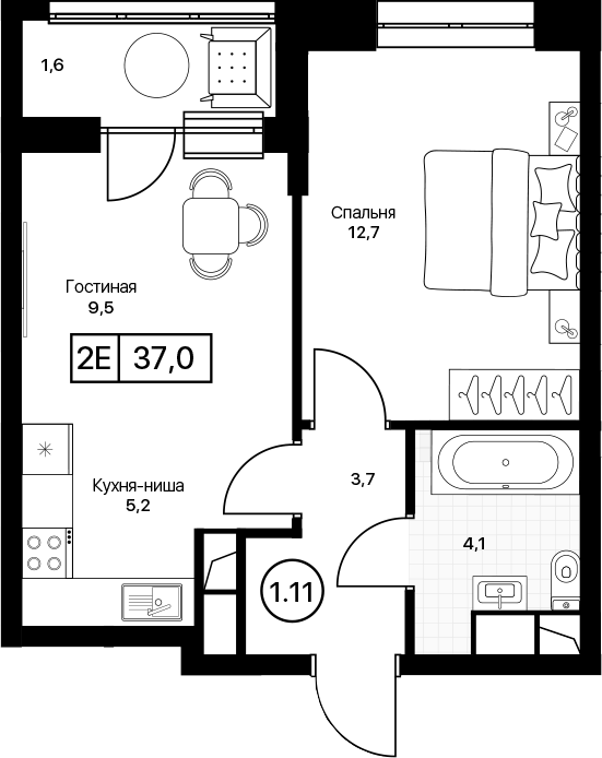 2-комн., 35.4 м², 17/17 этаж, ЖК «Пушкино Град»