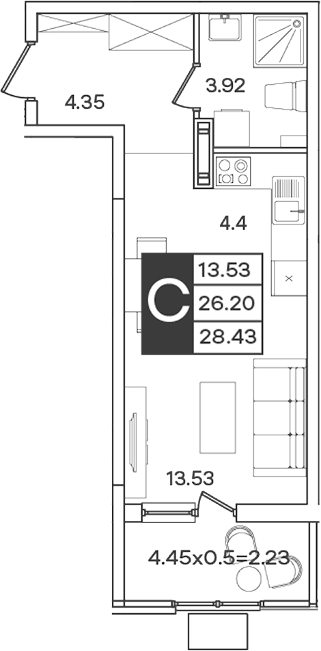Студия, 26.2 м², 8/9 этаж, ЖК «Сюжеты»