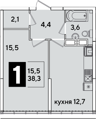 1-комн. квартира, 38.3 м² в ЖК Самолет — фото 3