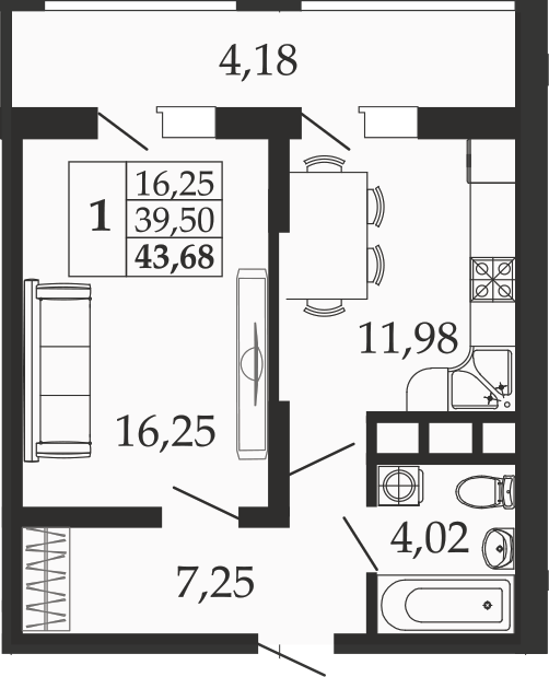 1-комн. квартира, 39.5 м² в ЖК Родные Просторы — фото 3