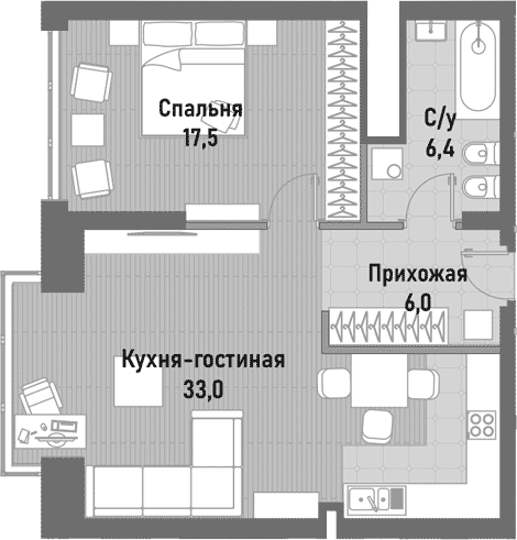 2-комн., 60.4 м², 15/15 этаж, ЖК «Ренессанс»