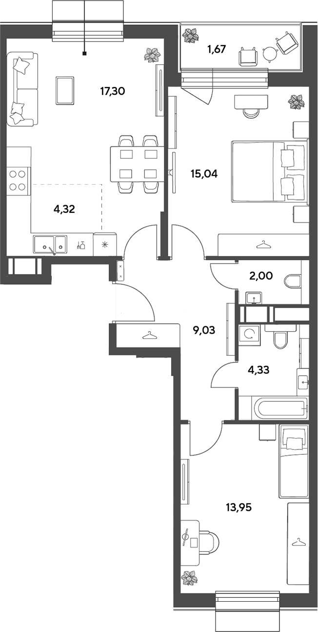 3-комн., 65.97 м², 8/15 этаж, ЖК «Публицист»