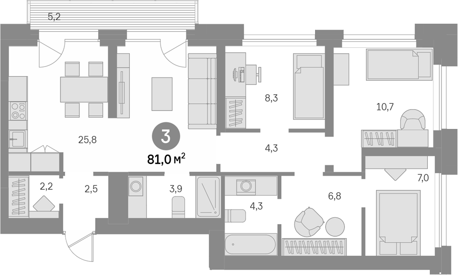 3-комн., 75.8 м², 11/24 этаж, ЖК «Квартал Издание»