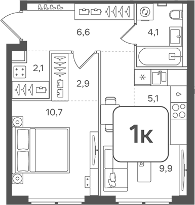 2-комн., 41.4 м², 6/31 этаж, ЖК «НАЗАРЕ»