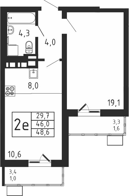 2-комн., 46 м², 8/9 этаж, ЖК «Пироговская ривьера. Мытищи»