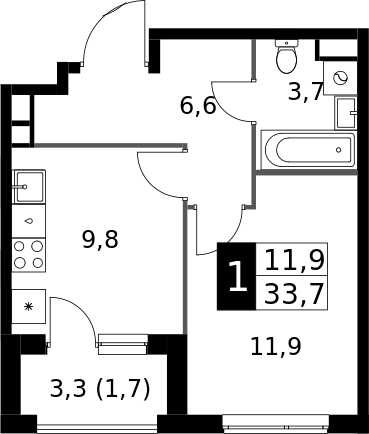 1-комн., 32 м², 8/10 этаж, ЖК «1-й Измайловский»