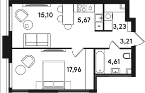 2-комн., 49.78 м², 29/49 этаж, ЖК «СОЛОС»