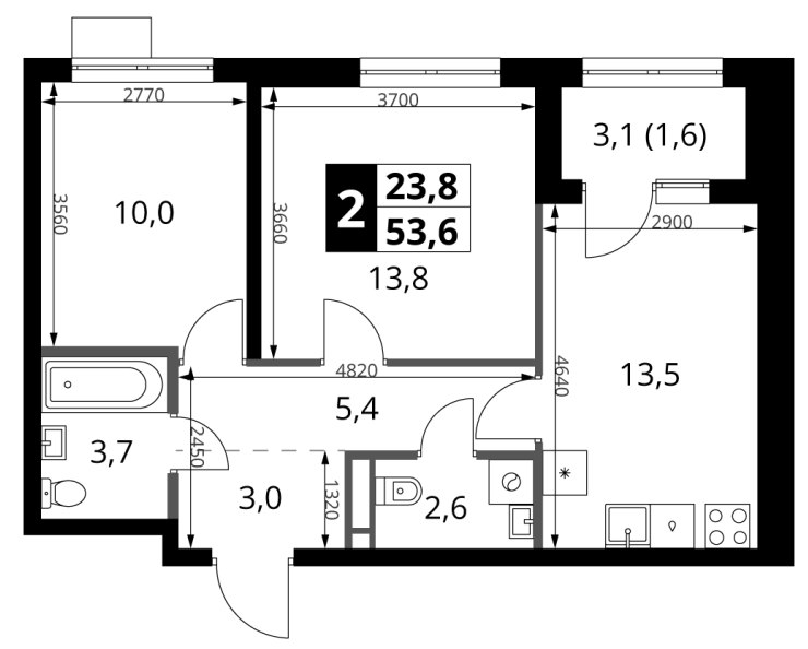 2-комн., 52 м², 2/16 этаж, ЖК «1-й Ясеневский»