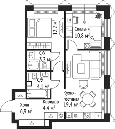 3-комн., 61 м², 25/59 этаж, ЖК «СЕТ»