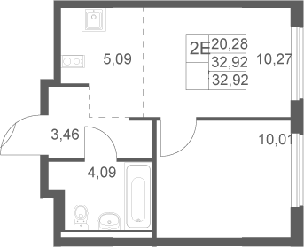 2-комн., 32.92 м², 7/11 этаж, ЖК «Горки Парк»