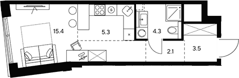 Студия, 30.6 м², 30/46 этаж, ЖК «НЕКСУС от Аквилон»