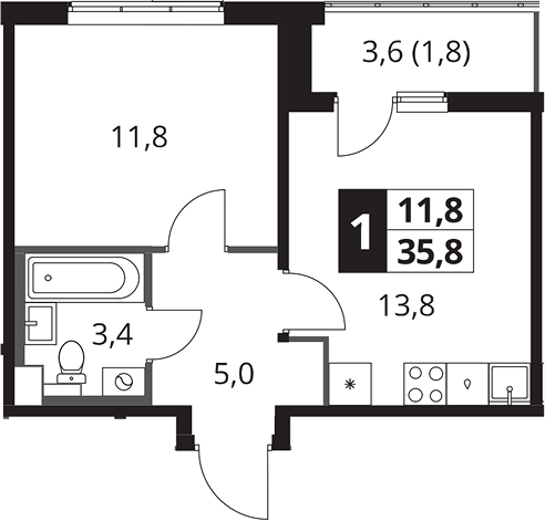 1-комн., 34 м², 19/24 этаж, ЖК «1-й Южный»