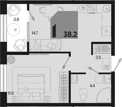 1-комн. квартира, 34.4 м² в ЖК Первое место — фото 2
