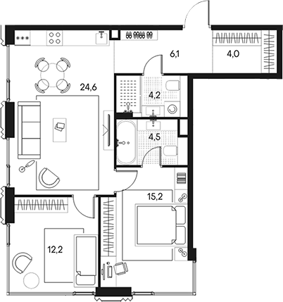3-комн., 70.8 м², 2/11 этаж, ЖК «Клубный город на реке Примавера»