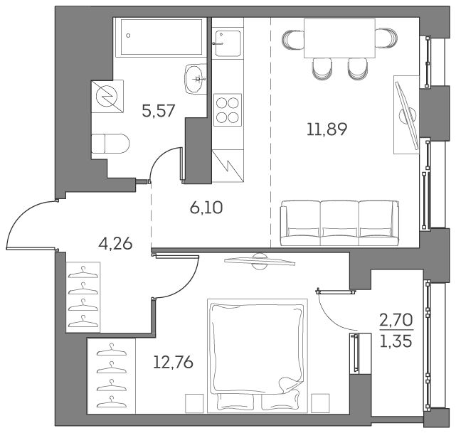 2-комн., 40.58 м², 19/25 этаж, ЖК «Аквилон БИСАЙД 2.0»