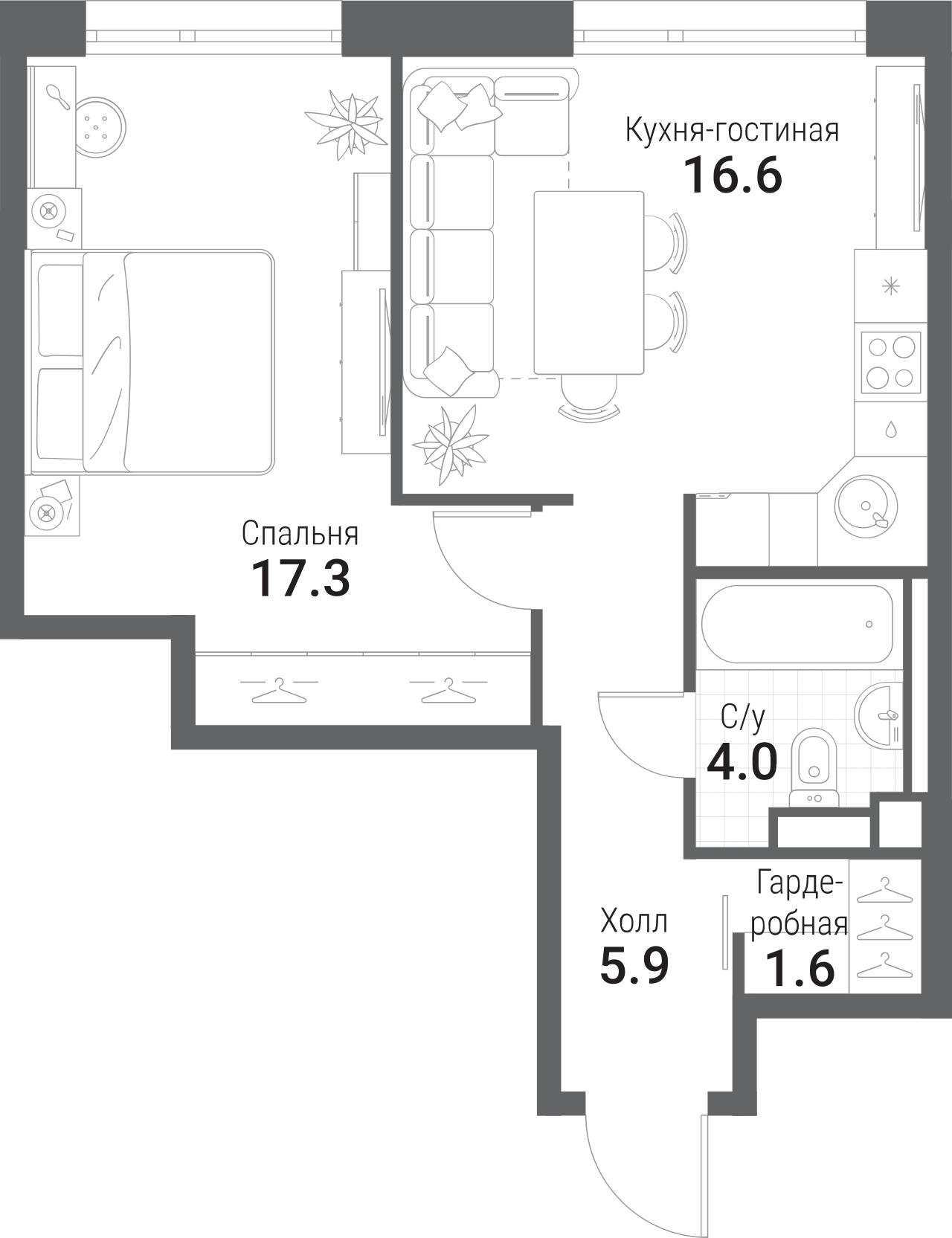 2-комн., 45.1 м², 28/35 этаж, ЖК «Нагатино Ай-Лэнд»