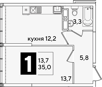 1-комн. квартира, 35 м² в ЖК Самолет — фото 2