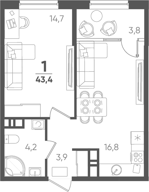 1-комн. квартира, 39.6 м² в ЖК Барса — фото 2