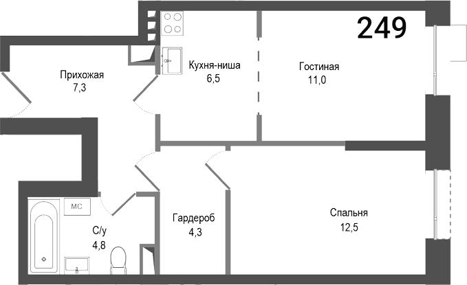 2-комн., 46.4 м², 2/4 этаж, ЖК «Киноквартал»