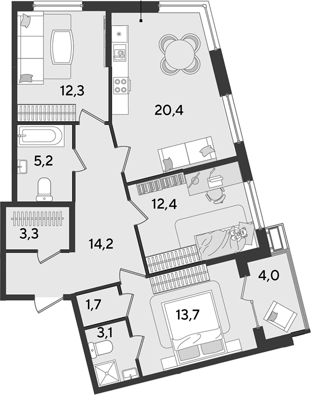 4-комн. квартира, 86.3 м² в ЖК Парк Победы — фото 2