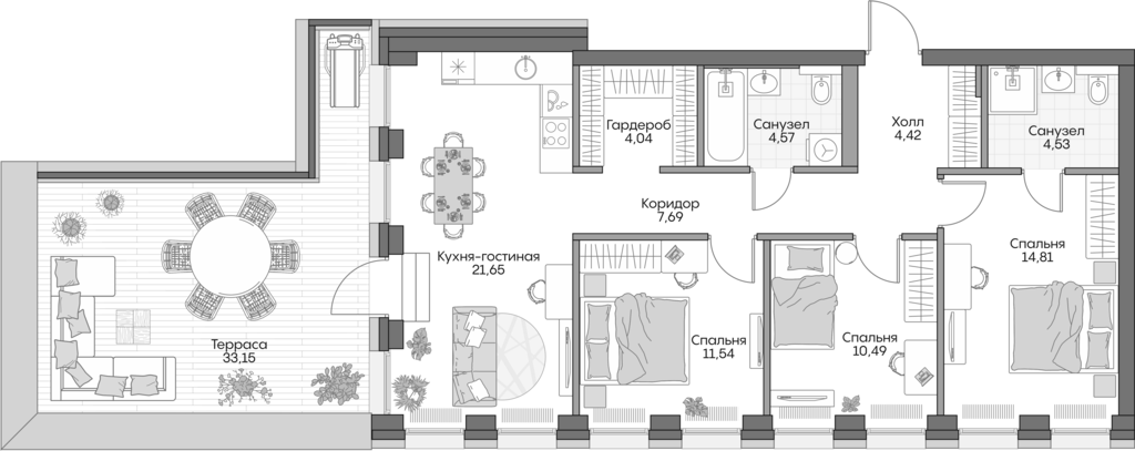 4+ комнаты, 80.55 м², 12/16 этаж, ЖК «Инсайдер»