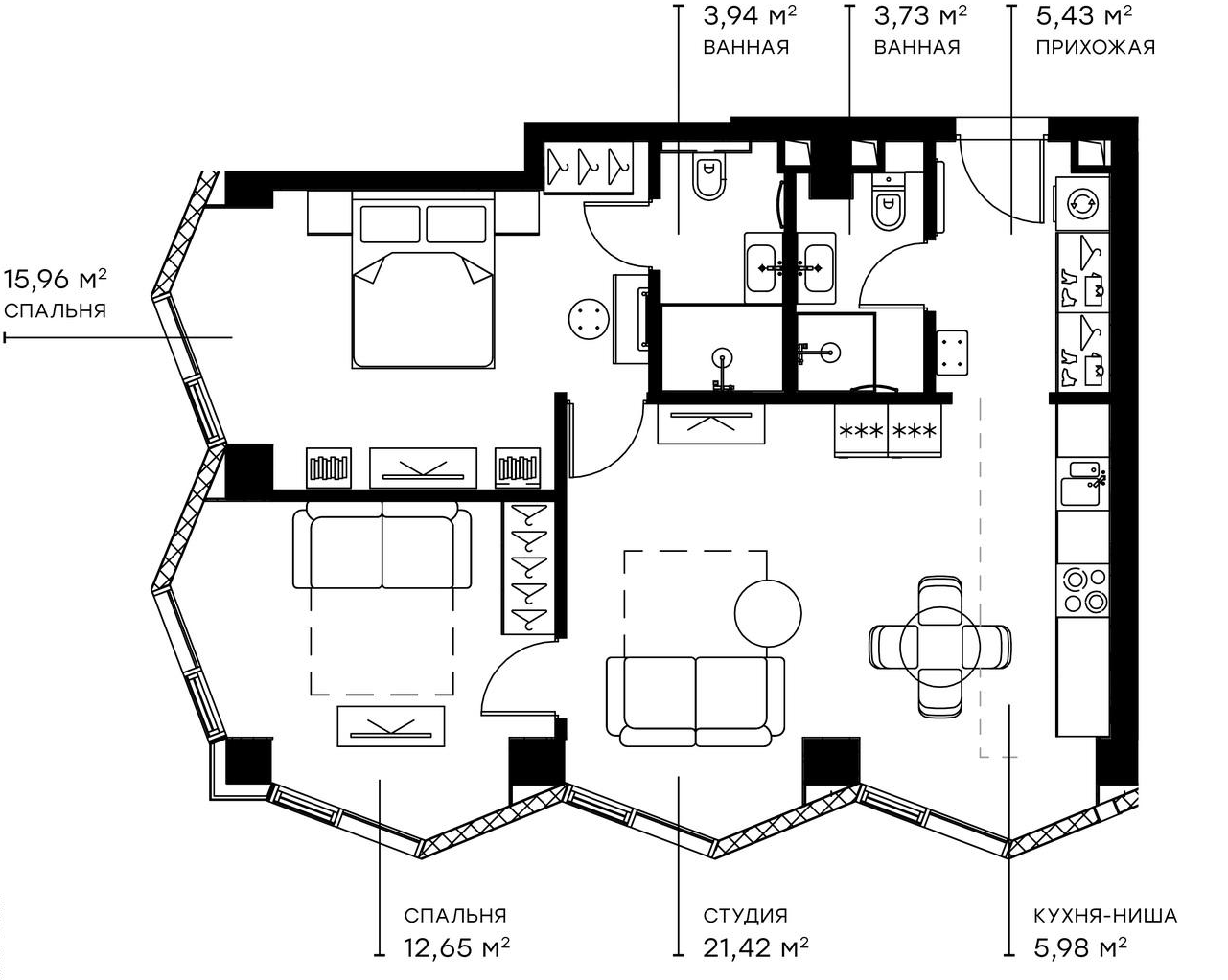 3-комн., 69.18 м², 36/49 этаж, ЖК «Симфония 34»