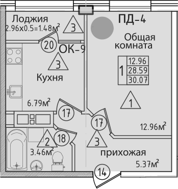 1-комн. квартира, 30.32 м² в ЖК Курганная — фото 2