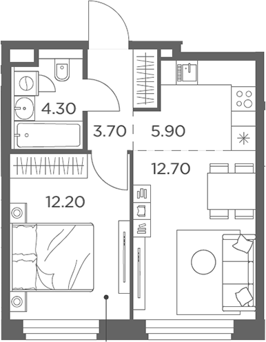 2-комн., 38.8 м², 11/20 этаж, ЖК «Белый Град»