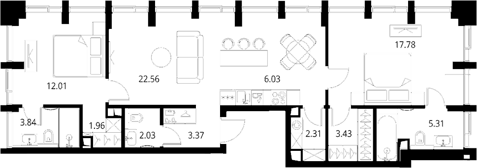3-комн., 80.63 м², 3/17 этаж, ЖК «Сити Бэй»