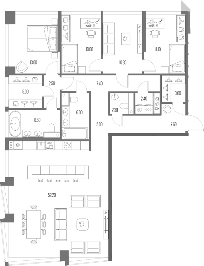 3-комн., 145.7 м², 8/24 этаж, ЖК «Северный Порт»