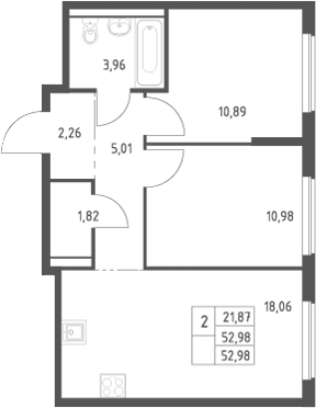 3-комн., 52.98 м², 9/9 этаж, ЖК «Большое Юрлово»