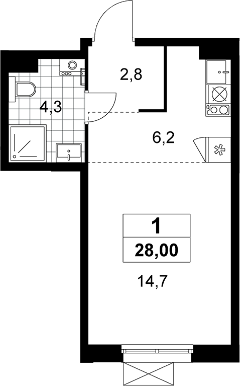Студия, 28 м², 10/13 этаж, ЖК «Прокшино»