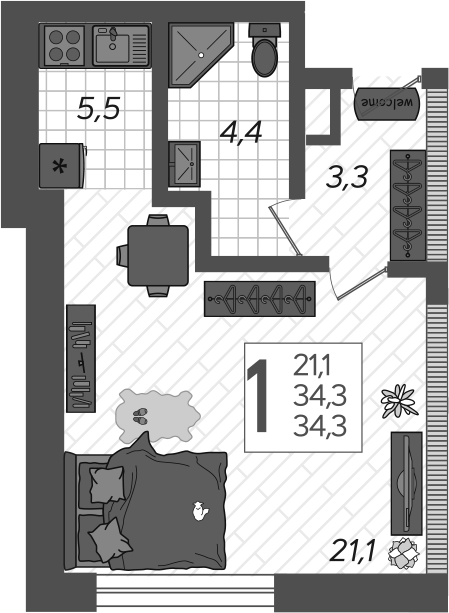 Студия квартира, 37.4 м² в ЖК Летний — фото 2