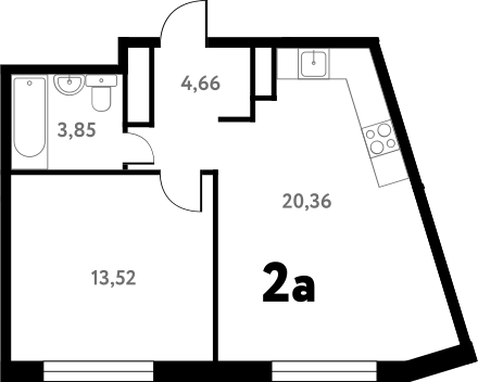 2-комн., 42.49 м², 1/17 этаж, ЖК «Южное Пушкино»