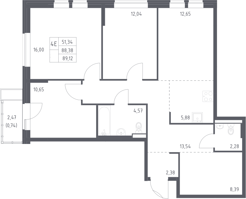 4+ комнаты, 88.38 м², 3/17 этаж, ЖК «Квартал Авиаторов»