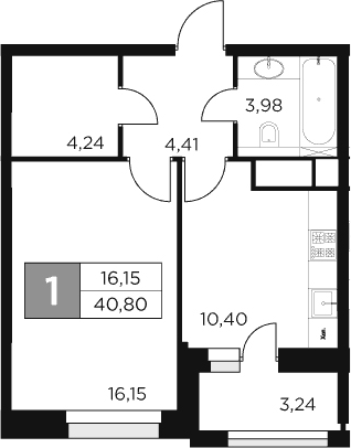 1-комн., 39.18 м², 2/15 этаж, ЖК «Восток 2»