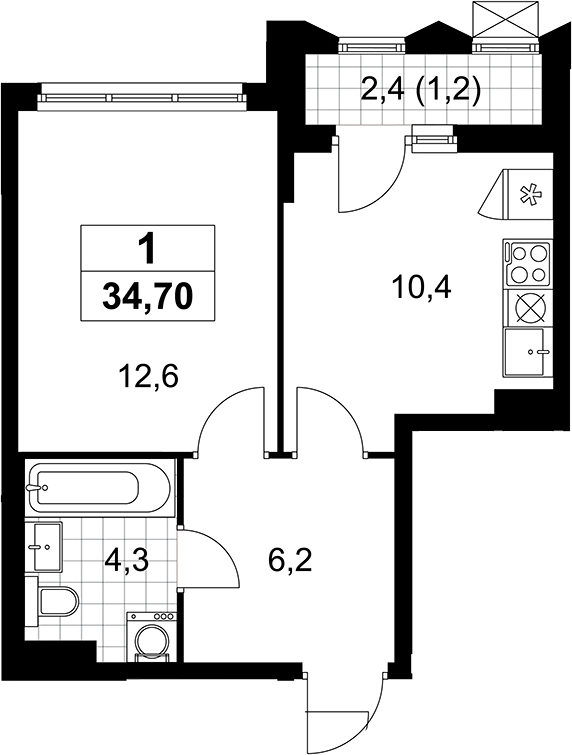 1-комн., 33.5 м², 11/11 этаж, ЖК «Деснаречье»