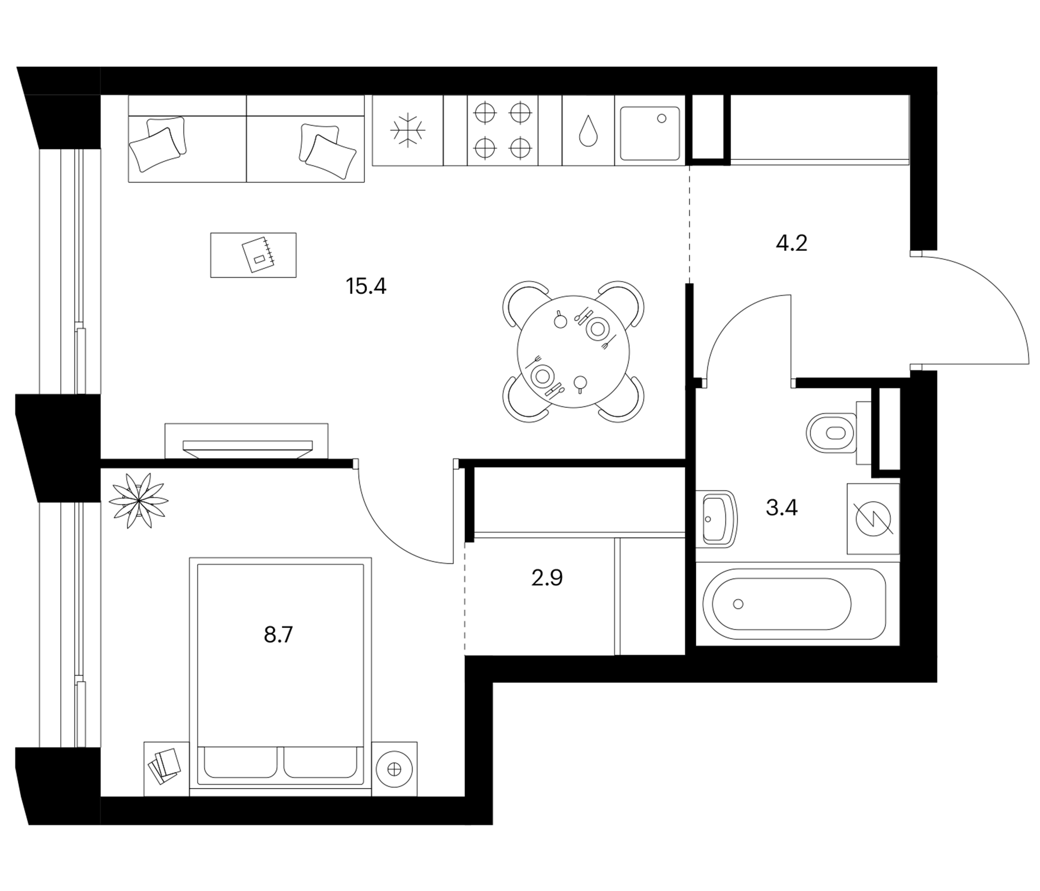 1-комн., 34.6 м², 26/28 этаж, ЖК «Зеленый парк»