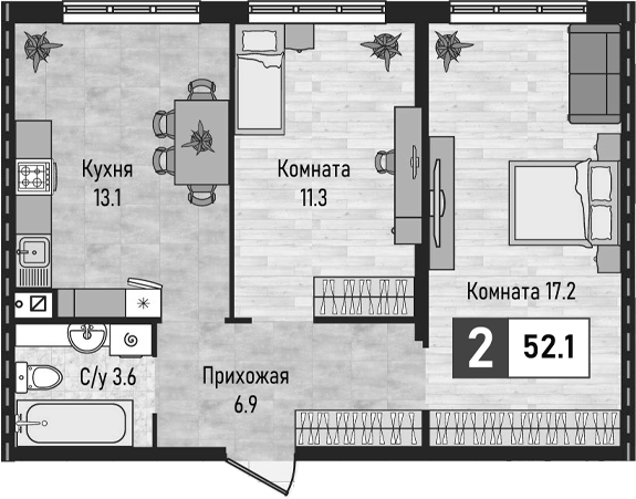 2-комн. Живописный