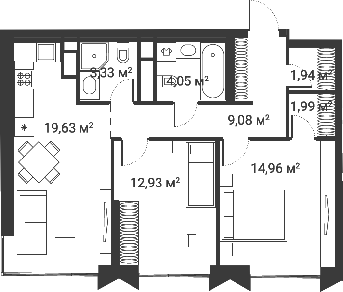 3-комн., 68.5 м², 12/28 этаж, ЖК «Первый Нагатинский»