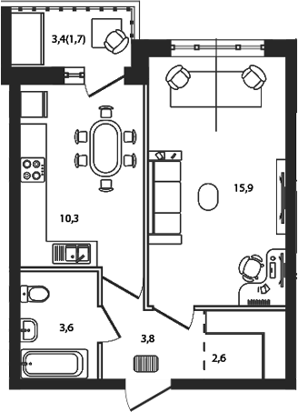 1-комн. квартира, 36.2 м² в ЖК Сиреневый бульвар — фото 2