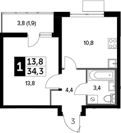 1-комн., 32.4 м², 11/20 этаж, ЖК «Южная Битца»