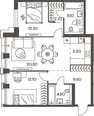 3-комн., 74.3 м², 20/33 этаж, ЖК «Инджой»