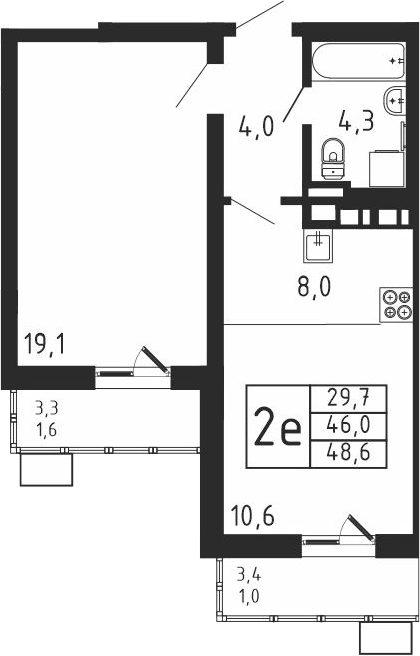 2-комн., 46 м², 7/9 этаж, ЖК «Пироговская ривьера. Мытищи»