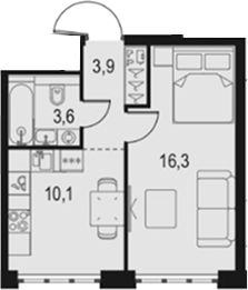 1-комн., 33.9 м², 41/67 этаж, ЖК «Левел Южнопортовая»