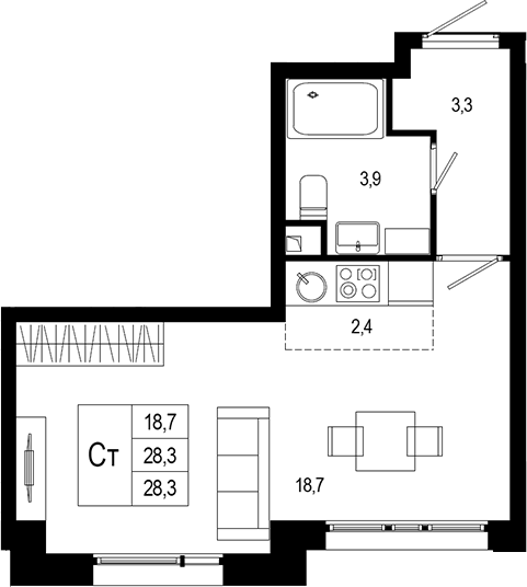 Студия, 29.5 м², 1/4 этаж, ЖК «Новая Щербинка»