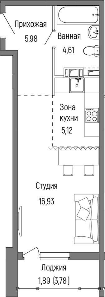 Студия, 32.64 м², 3/9 этаж, ЖК «Рига Хиллс»